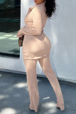 White Casual Solid Patchwork Turndown Collar Long Sleeve Two Pieces