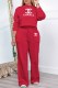 Red Casual Print Letter O Neck Long Sleeve Two Pieces