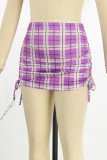 Green Street Plaid Patchwork Draw String Strapless Sleeveless Two Pieces