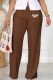 Coffee Casual Print Letter Mid Waist Straight Bottoms