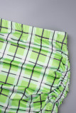 Green Street Plaid Patchwork Draw String Strapless Sleeveless Two Pieces