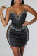 Black Fashion Sexy Patchwork Hot Drilling See-through Backless Strapless Sleeveless Dress