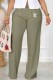 Olive Green Casual Print Letter Mid Waist Straight Bottoms