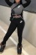 Grey Casual Print Letter Zipper Collar Long Sleeve Two Pieces