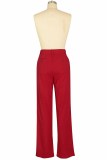 Rose Red Casual Print Letter Mid Waist Straight Bottoms