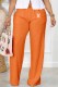 Tangerine Red Casual Print Letter Mid Waist Straight Bottoms