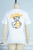 White Casual Daily Print Patchwork Letter O Neck T-Shirts