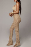Camel Celebrities Solid Hollowed Out Patchwork Straight High Waist Straight Solid Color Bottoms
