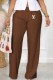 Coffee Casual Print Letter Mid Waist Straight Bottoms