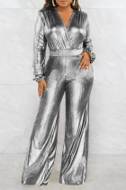 Silver Street Solid Patchwork V Neck Boot Cut Jumpsuits