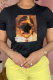 Black Street Print Patchwork O Neck T-Shirts