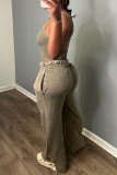 Dark Gray Sexy Casual Solid Backless Spaghetti Strap Sleeveless Two Pieces