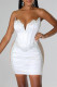 White Fashion Sexy Patchwork Hot Drilling See-through Backless Strapless Sleeveless Dress