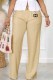 Khaki Casual Print Letter Mid Waist Straight Bottoms