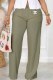 Olive Green Casual Print Letter Mid Waist Straight Bottoms