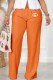 Tangerine Red Casual Print Letter Mid Waist Straight Bottoms