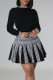 Black Sweet Print Patchwork O Neck A Line Dresses