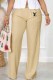 Khaki Casual Print Letter Mid Waist Straight Bottoms