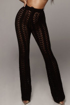 Black Celebrities Solid Hollowed Out Patchwork Straight High Waist Straight Solid Color Bottoms