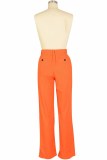 Tangerine Red Casual Print Letter Mid Waist Straight Bottoms