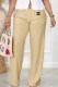 Khaki Casual Print Letter Mid Waist Straight Bottoms