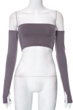 Black Sexy Solid Backless Off the Shoulder Long Sleeve Tops Two Pieces