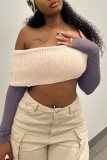 Apricot Sexy Solid Backless Off the Shoulder Long Sleeve Tops Two Pieces