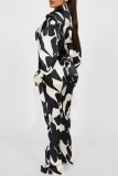 Black And White Casual Print Patchwork Shirt Collar Long Sleeve Two Pieces