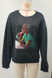 Black Casual Daily Print Basic O Neck Tops