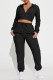 Black Casual Solid Patchwork Hooded Collar Long Sleeve Two Pieces