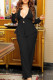 Black Casual Solid Patchwork V Neck Long Sleeve Two Pieces