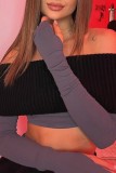 Black Sexy Solid Backless Off the Shoulder Long Sleeve Tops Two Pieces