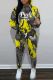Grey Casual Print Basic Hooded Collar Long Sleeve Two Pieces