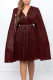 Red Elegant Solid Patchwork Mesh Reflective V Neck A Line Dresses(With Belt)