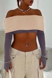 Black Sexy Solid Backless Off the Shoulder Long Sleeve Tops Two Pieces