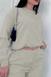 Grey Casual Solid Basic O Neck Long Sleeve Two Pieces