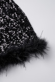 Black Sexy Patchwork Sequins Backless Spaghetti Strap Sleeveless Dress Dresses