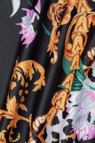 Multicolor Casual Print Frenulum V Neck Long Sleeve Dresses