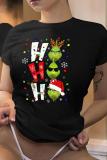 Black Party Vintage Print Patchwork O Neck T-Shirts