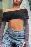Black Sexy Solid Backless Off the Shoulder Long Sleeve Tops Two Pieces