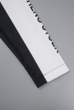 Black Casual Print Patchwork Mandarin Collar Outerwear
