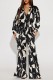 Black And White Casual Print Patchwork Shirt Collar Long Sleeve Two Pieces