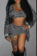 Grey Street Solid Ripped Patchwork U Neck Long Sleeve Two Pieces
