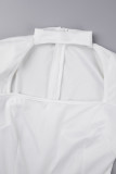 White Fashion Casual Solid Hollowed Out O Neck Regular Jumpsuits (Without Belt)
