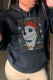 Black Street Print Skull Draw String Hooded Collar Tops