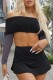 Black Sexy Solid Backless Off the Shoulder Long Sleeve Tops Two Pieces