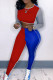 Red Casual Color Block Patchwork O Neck Long Sleeve Two Pieces