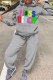Grey Casual Letter Print Basic Hooded Collar Long Sleeve Two Pieces