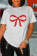White Vintage Cute Print Patchwork O Neck T-Shirts