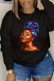 Black Brown Casual Daily Print Basic O Neck Tops